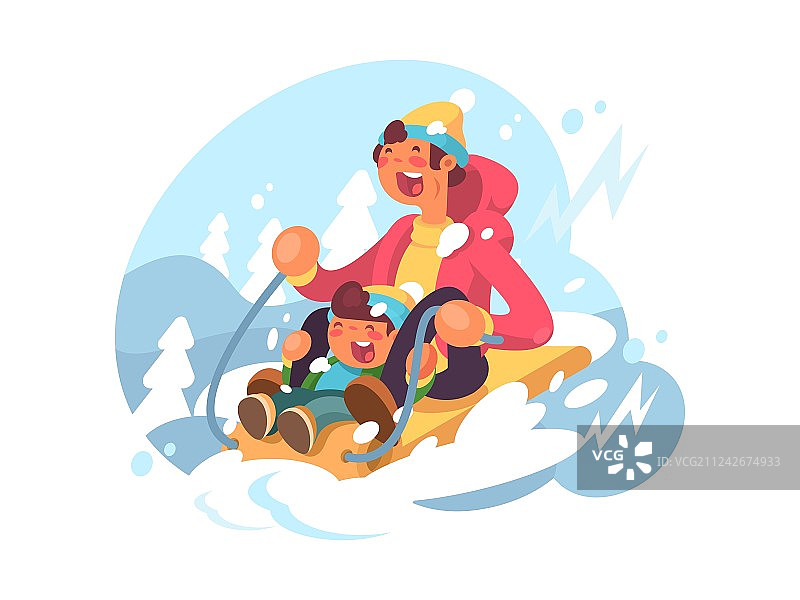 父子玩雪橇图片素材