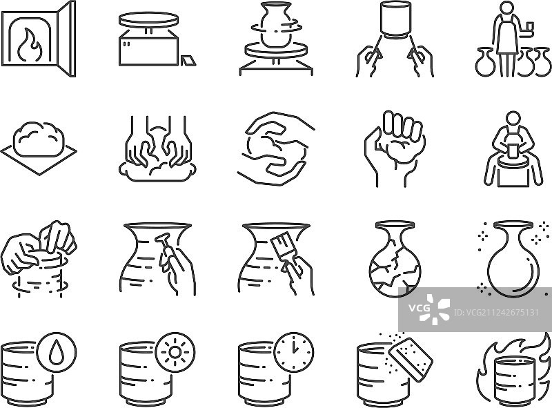 陶器线条图标集图片素材