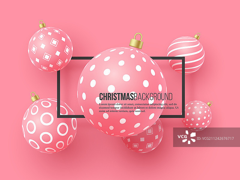 带有几何图案的粉色圣诞球3D图片素材