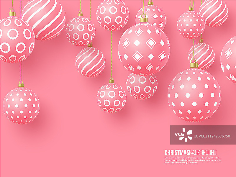 带有几何图案的粉色圣诞球3D图片素材