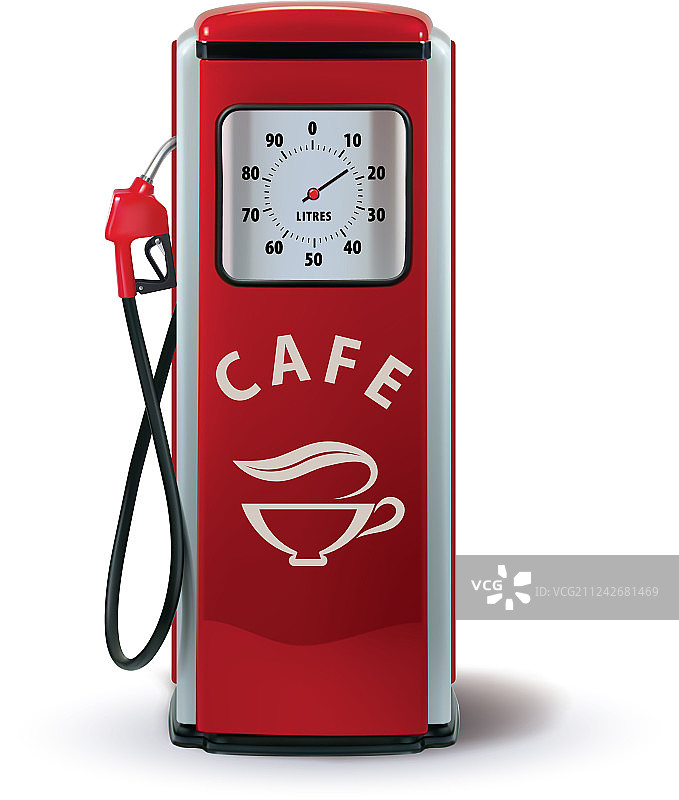 带咖啡分配器的加油泵，咖啡隐喻图片素材