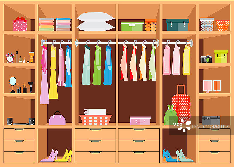 扁平风格带搁板的步入式衣柜图片素材