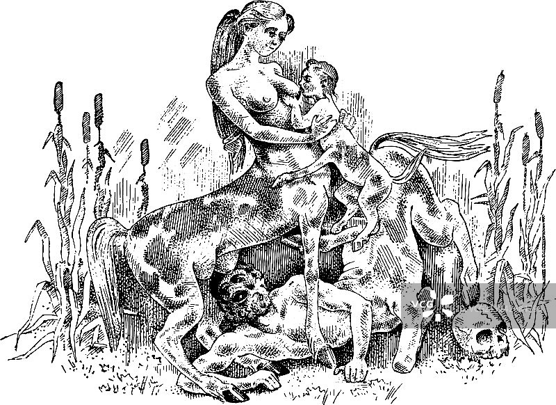 女性半人马喂养她的宝宝图片素材