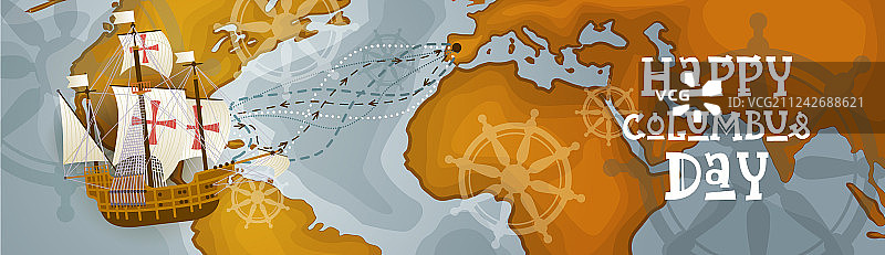 哥伦布日快乐美洲发现之旅节日海报图片素材