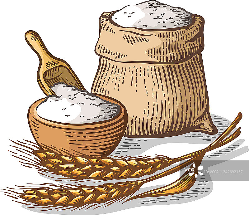 装满新鲜面粉的彩色粗麻布袋图片素材