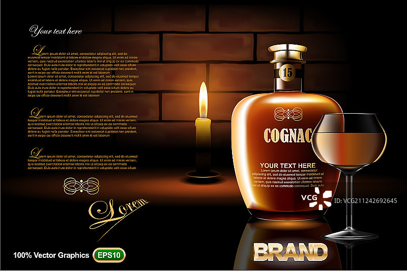 干邑酒瓶、酒杯和蜡烛图片素材