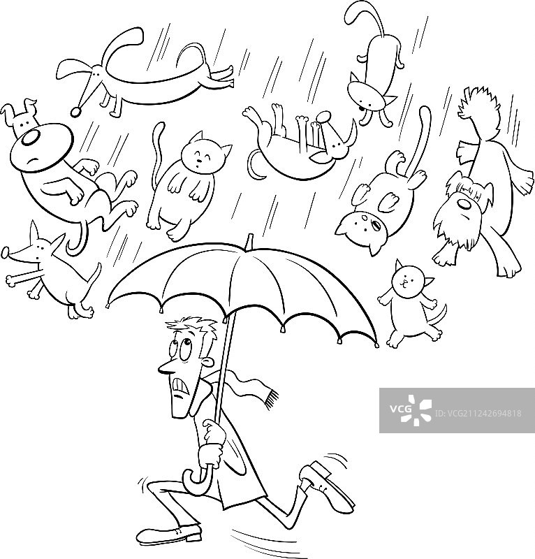 猫狗倾盆大雨卡通图片素材