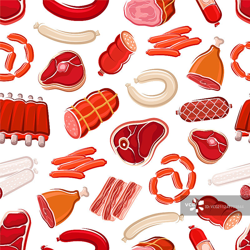 肉铺肉类和香肠无缝图案图片素材