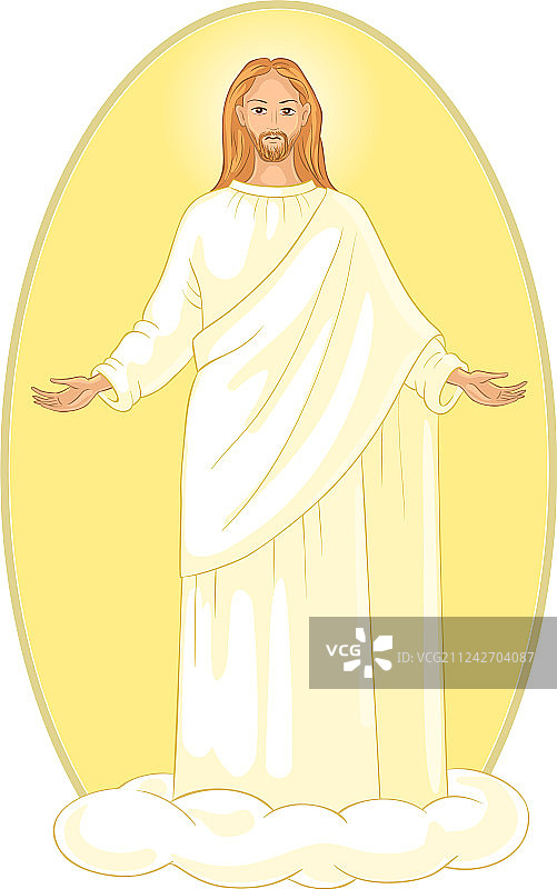 张开双臂在云端的耶稣升天图片素材