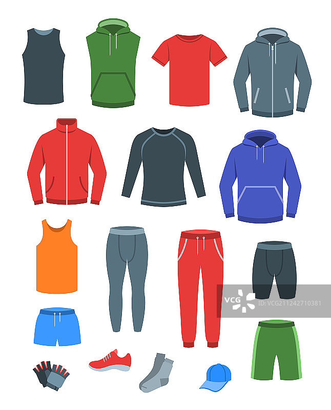 用于健身训练的男士休闲服装扁平图标图片素材