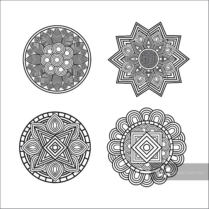 曼陀罗单色艺术套装图片素材