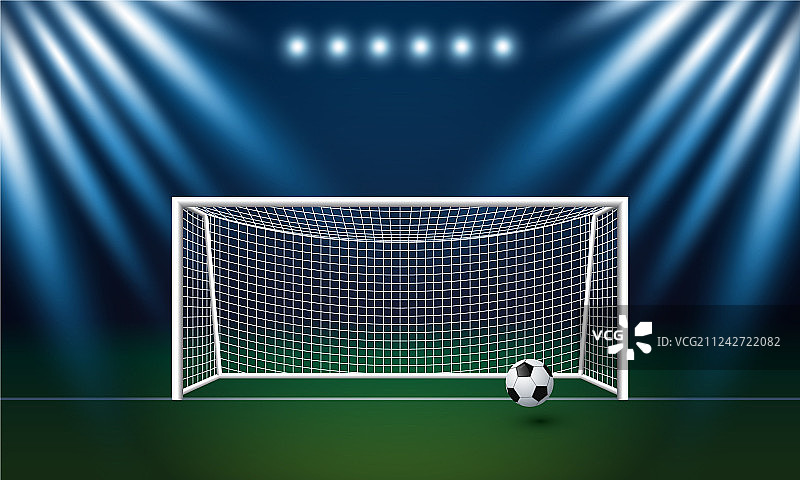 聚光灯下的足球与球门图片素材