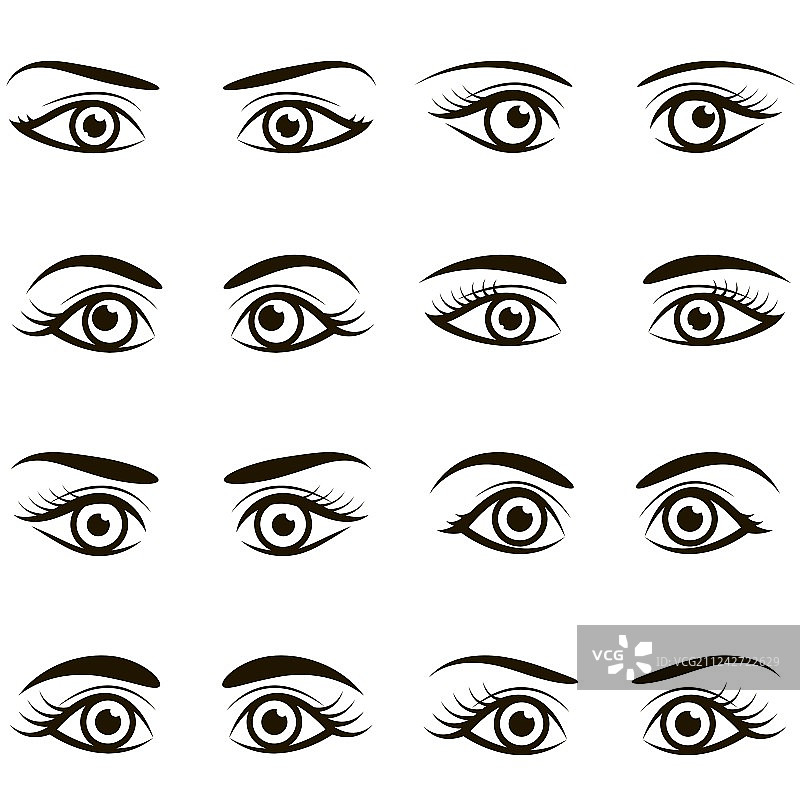 一组黑色眼睛眉毛图标图片素材