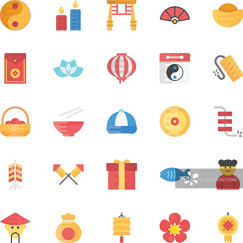 中国风元素扁平风格图标集图片素材