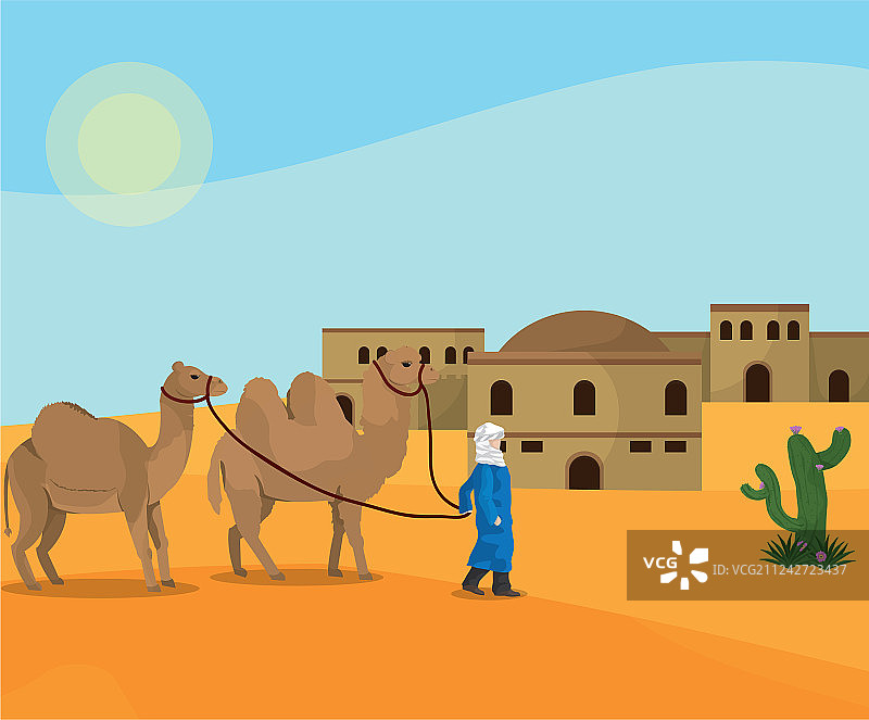 阿拉伯沙漠小镇图片素材