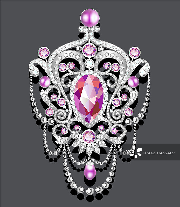 镶有宝石的复古华丽胸针图片素材