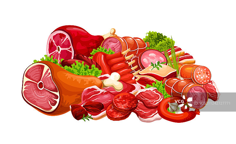 肉店牛肉和猪肉产品图片素材