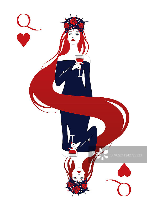 红桃皇后与皇冠玫瑰和荆棘图片素材