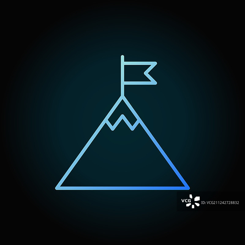 山顶旗帜蓝色简约轮廓图标或标志图片素材