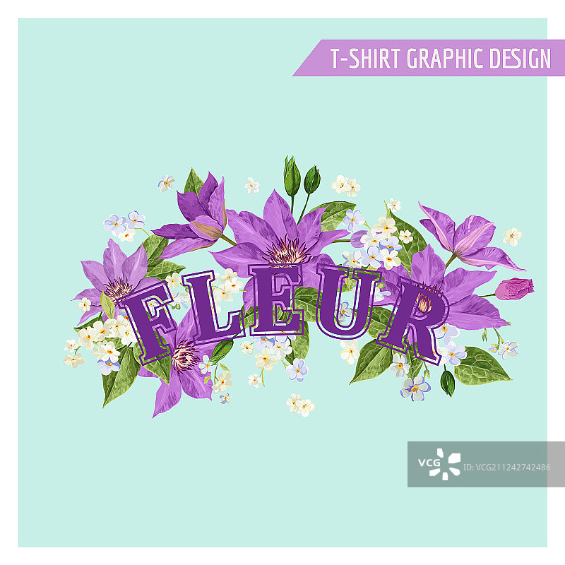 热带铁线莲夏季花卉海报图片素材