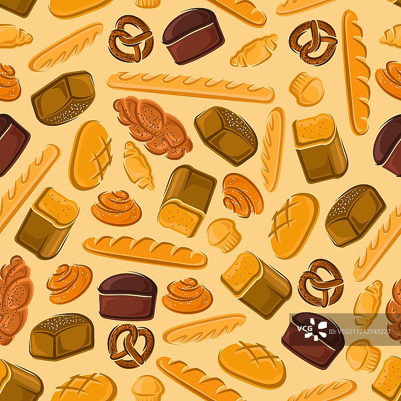 用于面包店设计的新鲜面包无缝图案图片素材