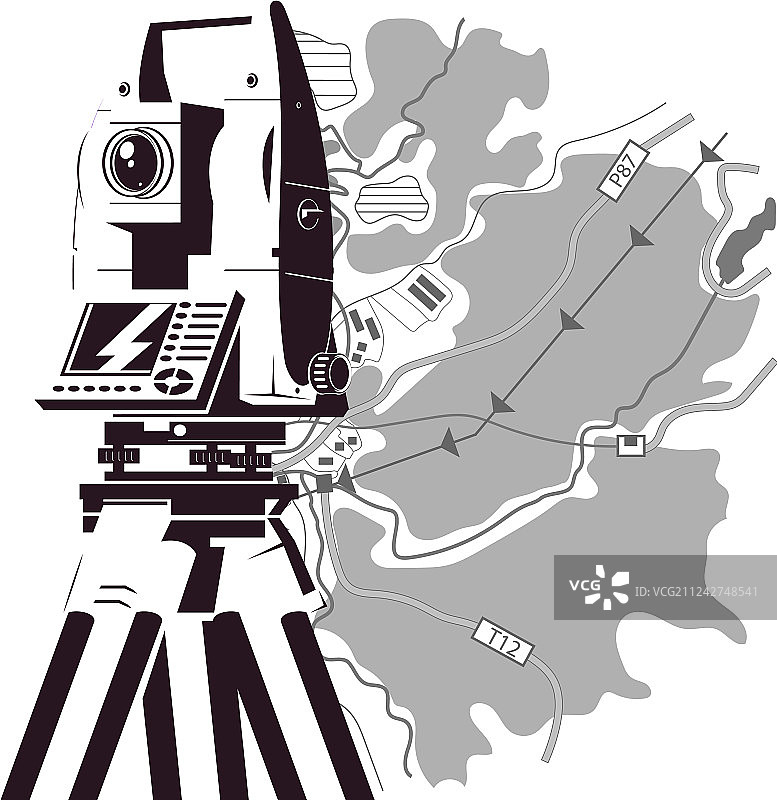 全站仪与大地测量区域地图图片素材