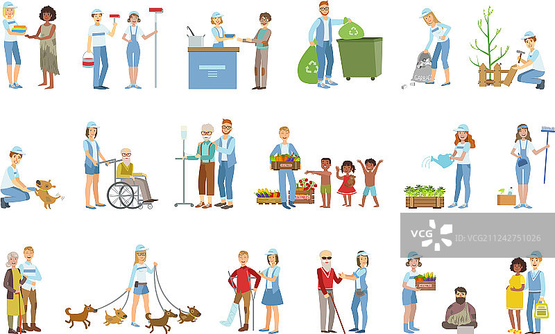 志愿者在不同情况下提供帮助图片素材