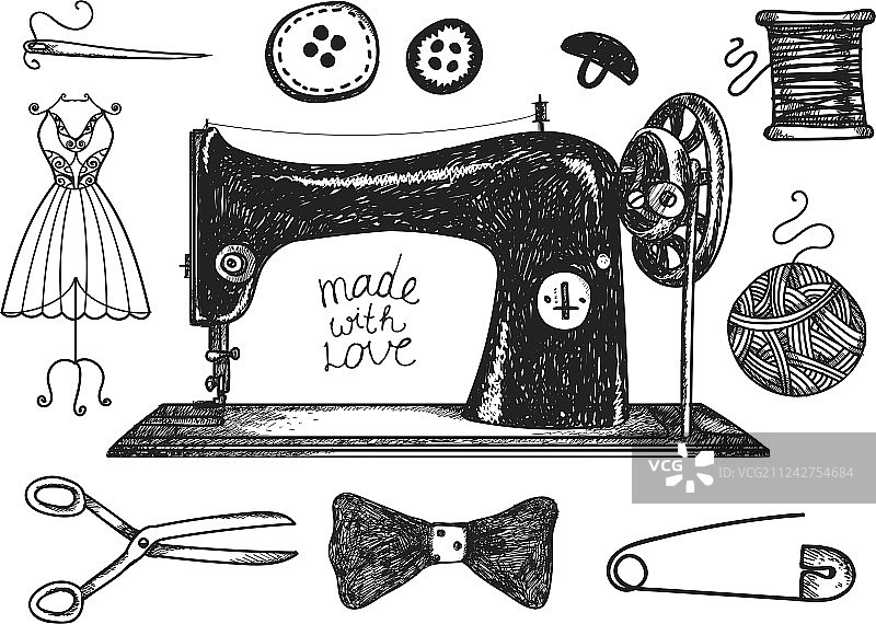 手绘缝纫复古手工艺图案合集图片素材