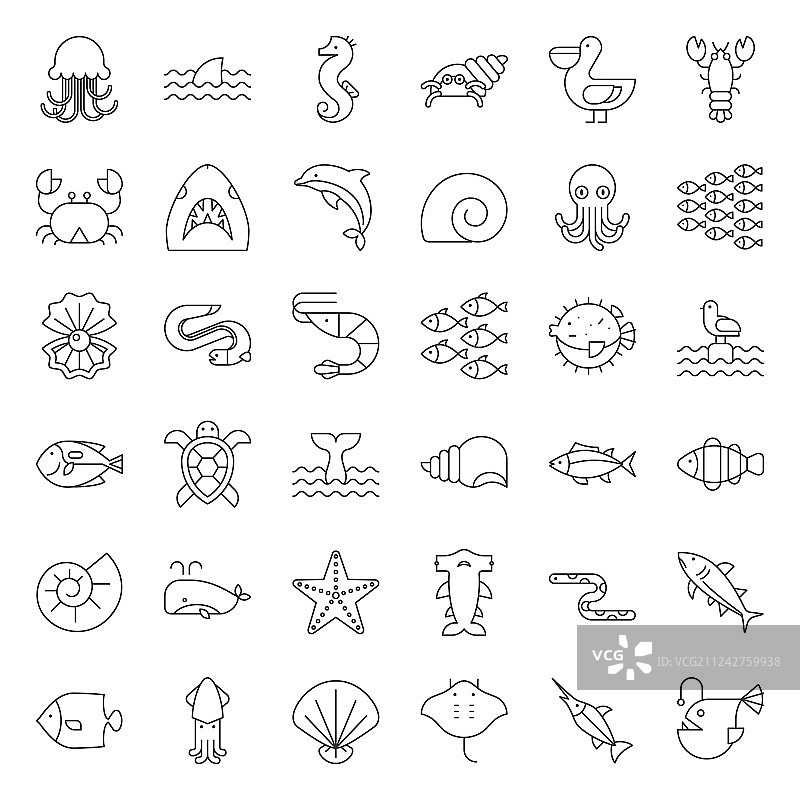 海洋生物轮廓图标集图片素材