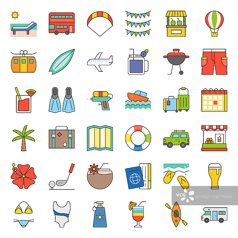 夏季海洋主题轮廓图标集图片素材