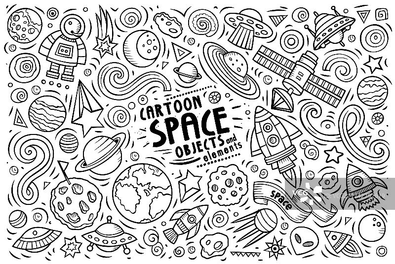涂鸦卡通太空主题物品合集图片素材
