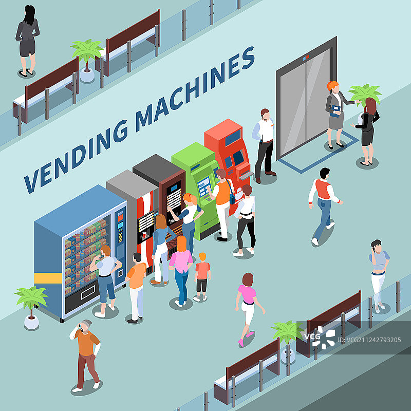 自动售货机消费者2.5D组合图片素材
