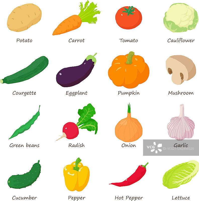 蔬菜名称图标等距风格图片素材
