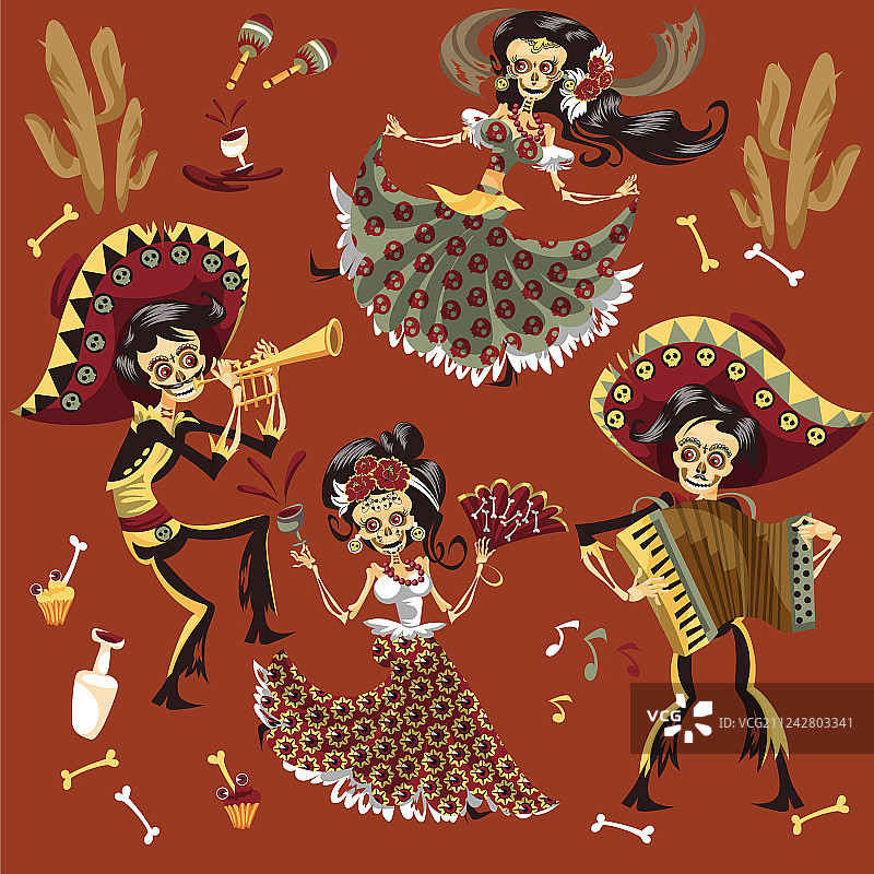 亡灵节墨西哥骷髅派对套装图片素材