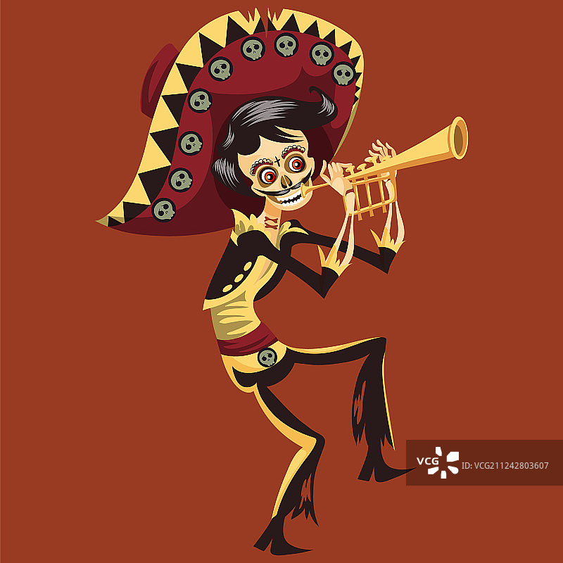亡灵节男子骷髅吹小号图片素材