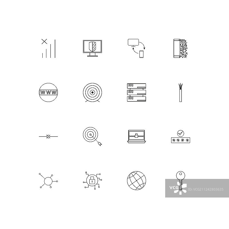 互联网安全线性瘦图标设置概述图片素材