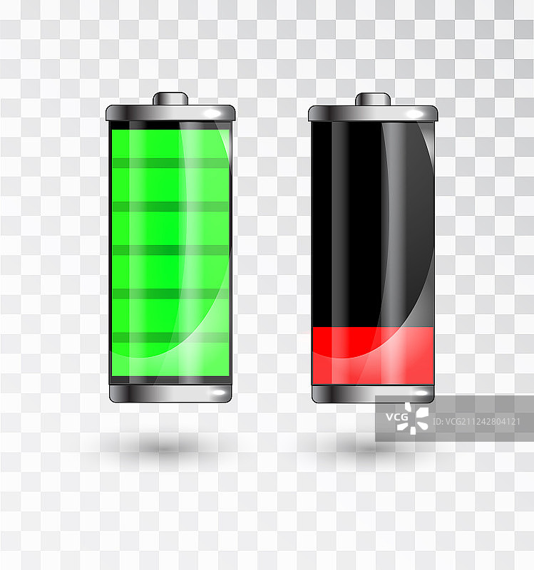 已充电和低电量完整充电电池图片素材