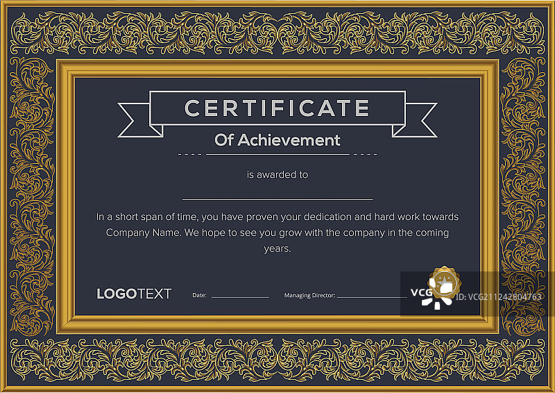 画框式高级灰金色证书图片素材