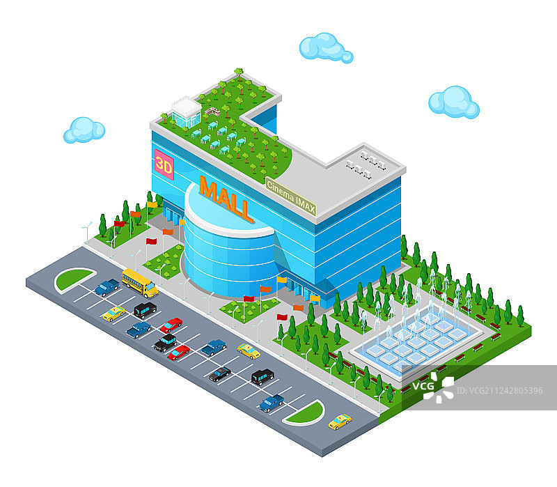 2.5D购物中心建筑，带电影院图片素材