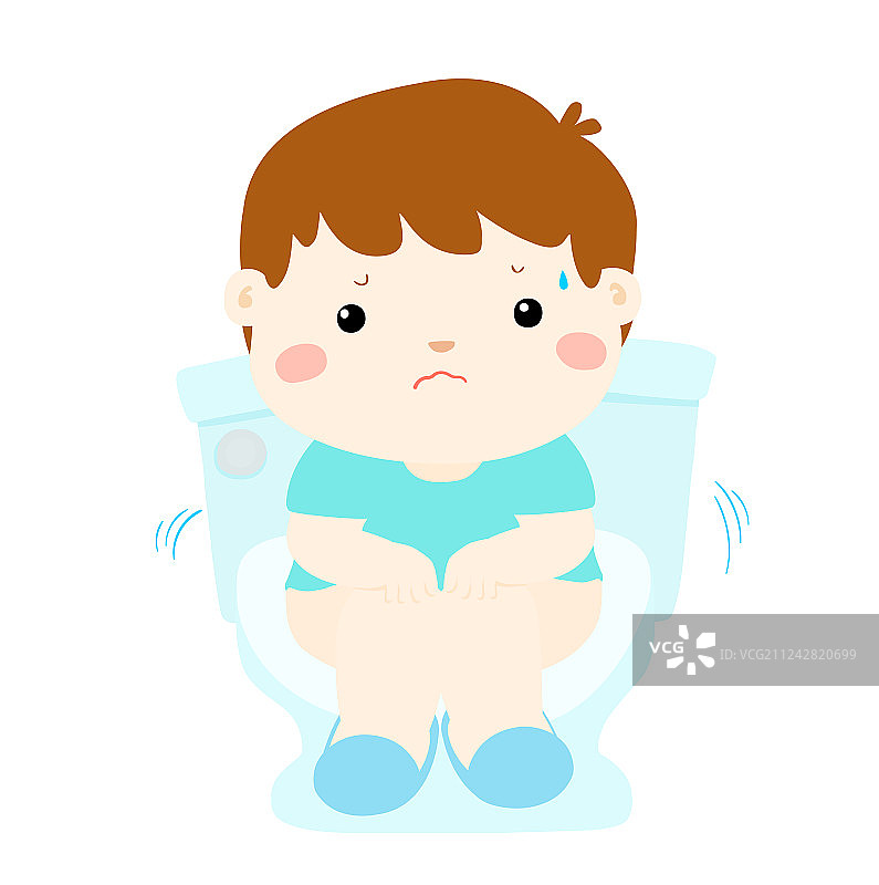 腹泻卡通中坐在马桶座上的可爱男孩图片素材