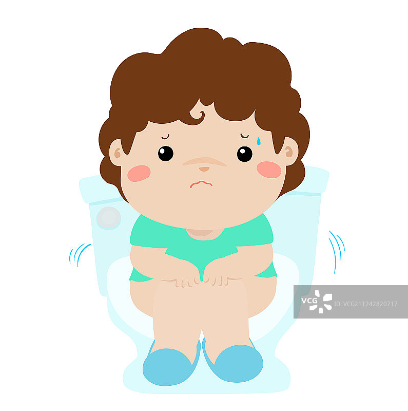 腹泻卡通中坐在马桶座上的可爱男孩图片素材