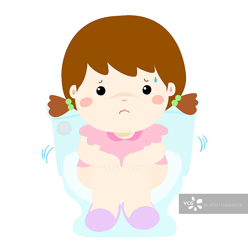 可爱的女孩坐在马桶上腹泻图片素材