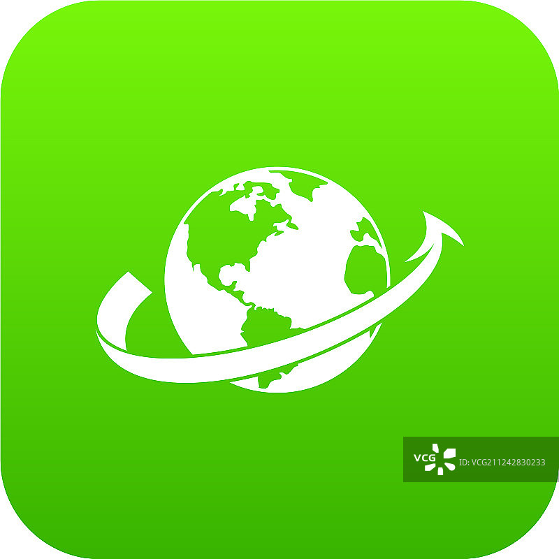 飞机环绕地球飞行数字绿色图标图片素材