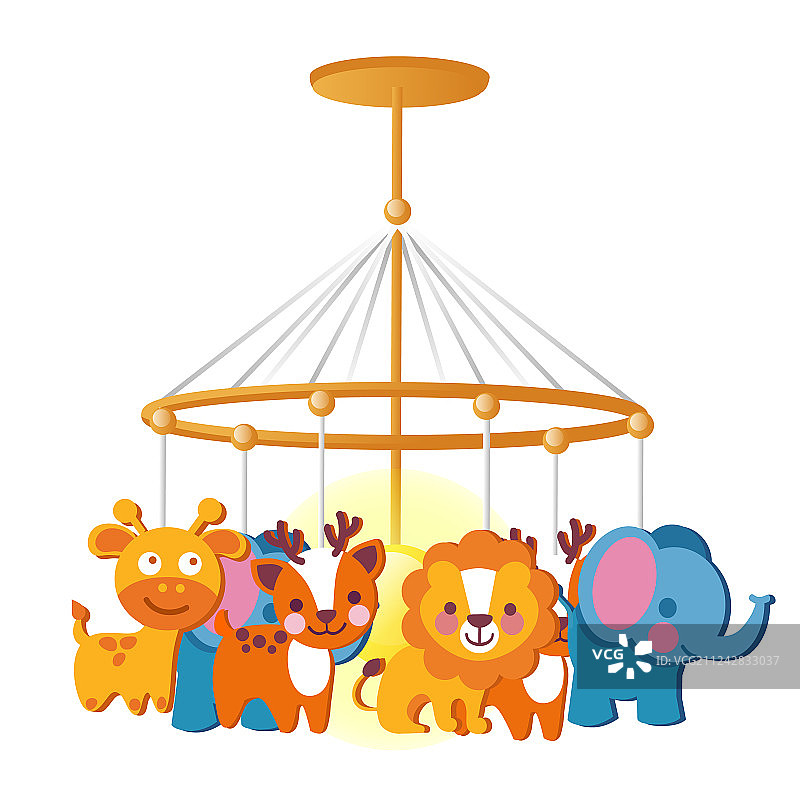 白色背景上悬挂玩具的婴儿旋转木马图片素材
