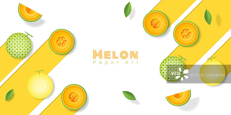 纸艺风格的新鲜甜瓜水果背景图片素材