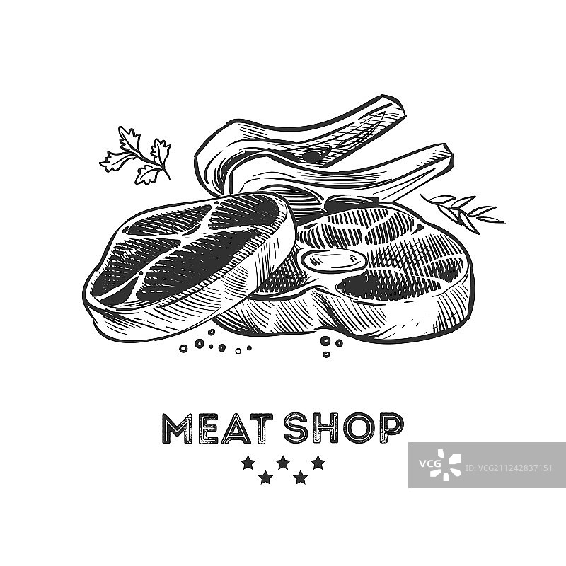 手绘新鲜牛排和排骨肉制品图片素材