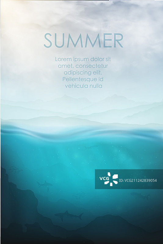 鲨鱼、山脉与海洋水下风光图片素材