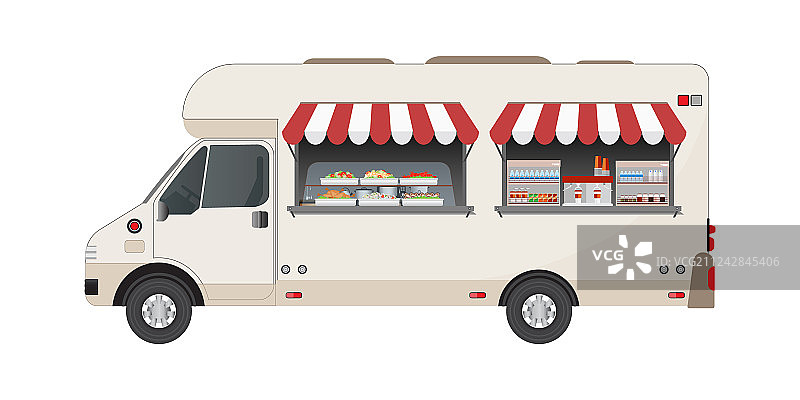 带有食物和饮料的餐车侧视图图片素材