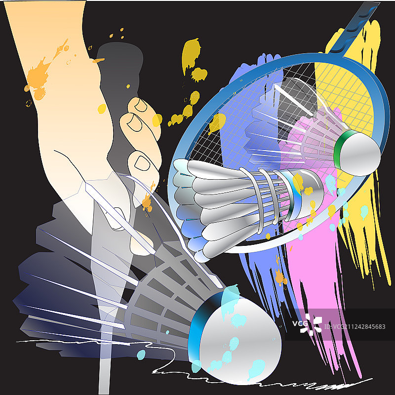 羽毛球运动笔刷手部动作图片素材