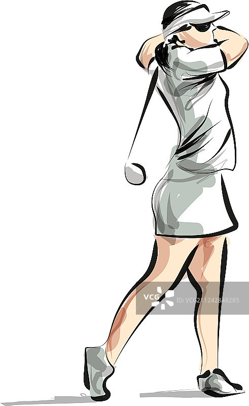 彩色线条高尔夫运动女性简笔画图片素材